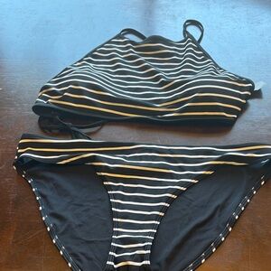 Aerie Black and White Striped Bikini